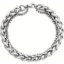 Vitrin Accessories Çelik Bileklik Çift Katmanlı Zincir Model 0.3 mm 20 cm Gümüş Silver Unisex