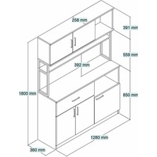 Tanmob MTD0201 Inci 128  cm  Kapaklı Çekmeceli Raflı Mutfak Dolabı Beyaz