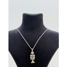 Kural Jewelry 925 Ayar Gümüş Singapur Zincir Balık Iskelet Zirkon Taş Kolye Kadın
