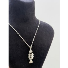 Kural Jewelry 925 Ayar Gümüş Singapur Zincir Balık Iskelet Zirkon Taş Kolye Kadın