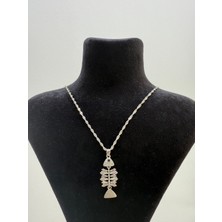 Kural Jewelry 925 Ayar Gümüş Singapur Zincir Balık Iskelet Zirkon Taş Kolye Kadın