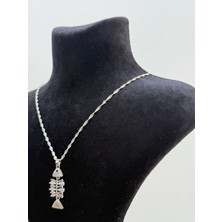 Kural Jewelry 925 Ayar Gümüş Singapur Zincir Balık Iskelet Zirkon Taş Kolye Kadın