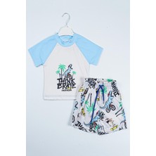 Yeni Sezon Sevimli Dinazor Baskılı Iki Parça Dalgıç Kumaş -Uv Korumalı- Şortlu-Erkek Mayo