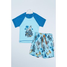 Yeni Sezon Sevimli Dinazor Baskılı Iki Parça Dalgıç Kumaş -Uv Korumalı- Şortlu-Erkek Mayo