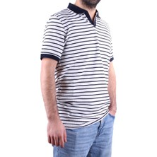 Dagoster DMG23-231237  Beyaz Lacivert Günlük Çizgili Polo Yaka Erkek Tişört