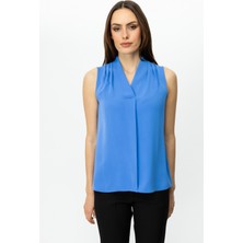 Ekol Kadın Omzu Drapeli Kolsuz Bluz 3062 Mavi