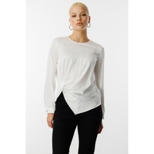 Ekol Kadın Önü Büzgülü Saten Bluz 3036 Krem