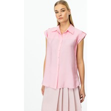 Ekol Kadın Omzu Apoletli Düğmeli Bluz 3050 Pembe