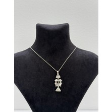 Kural Jewelry 925 Ayar Gümüş Zincirli Balık Iskelet Zirkon Taş Kolye Kadın