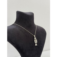 Kural Jewelry 925 Ayar Gümüş Zincirli Balık Iskelet Zirkon Taş Kolye Kadın