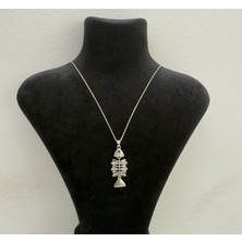 Kural Jewelry 925 Ayar Gümüş Zincirli Balık Iskelet Zirkon Taş Kolye Kadın