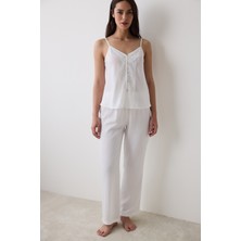 Bridal Delicate Saten Kırık Beyaz Atlet Pijama Üstü
