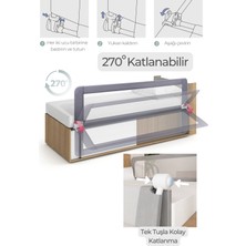 Guimo 90  cm Bebek Çocuk Güvenlik Yatak Bariyeri Katlanabilir Baza Korkuluğu Gri Bed Rail For Baby