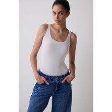 Beyaz Askılı Mesh Bodysuit