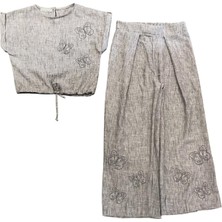 Kız Çocuk Kelebek Nakışlı Keten Takım