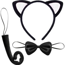 Ynt İthalat Sevimli Kedi Kostüm Seti Kulak Papyon Kuyruk Beyaz Renk