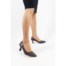 Kahve Renk Cilt Alçak Kadeh Topuk Kadın Stiletto