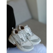 En Cici Moda Cruz Bağcıklı File Detaylı Gri Süet  Taban Kadın Sneaker Ayakkabı