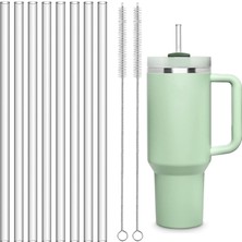 8 Adet Stanley Için Düz Cam Pipet, 2 Adet Fırça 31  cm  , Stanley Adventure Quencher Uyumlu (8 Düz)
