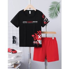 Kıds Face Özel Tasarı Renkli Graffiti Kol Baskılı Hip Hop Erkek Çocuk T-Shırt Şort Takımı