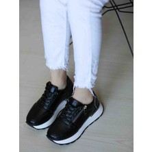 En Cici Moda Lexi Siyah Kaymaz Taban Fermuar Detaylı  Kadın Sneaker Ayakkabı