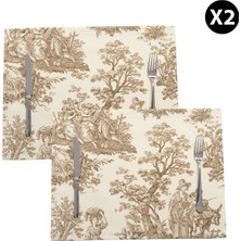 Kahverengi Pastoral Desenli Dikdörtgen Amerikan Servis 2'li