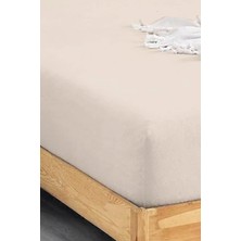 Penye Lastikli Çarşaf Pamuklu Jersey Süper Battal Kişilik 200 x 200 cm  Krem