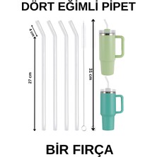 4 Lü Cam Pipet, Stanley Adventure Quencher Seyahat Bardakları Için 31  cm  Uzunluğunda Cam Pipetler (4 Adet Eğimli ve 1 Temizleme Fırçası)