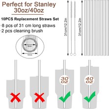 4 Adet Düz Cam Pipet, Stanley Adventure Quencher Seyahat Bardakları Için 31  cm  Uzunluğunda Cam Pipetler Ve1 Adet Temizleme Fırçası