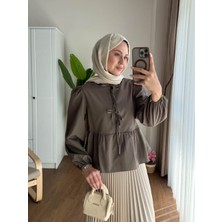 Miraydin Butik Kadın Balon Kol Etek Üstü Gömlek M1111 - Haki
