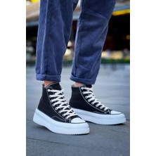 Kazax KB-CX-3 Kuback Uzun Siyah Keten Beyaz Yüksek Taban Spor Ayakkabı