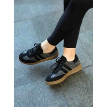 En Cici Moda Elenda Siyah Süet Leopar Desenli Bağcıklı Kauçuk Taban Kadın Sneaker Ayakkabı