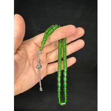 Anemore Collection Ateş Kehribar Tesbih Yeşil Renkli Kesme Kesim 10,5mmX6mm T-661