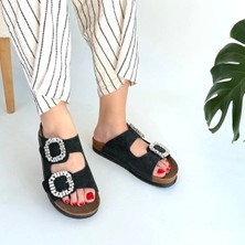 Ceylinmoda Nool Siyah Nubuk Terlik