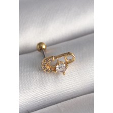 316L Çelik Renk Zirkon Taşlı Toplu Iğne Tragus Piercing