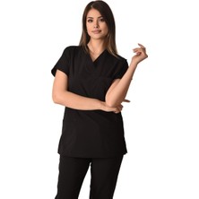 Moriki Siyah Likralı Scrub Takımı – Esnek, Rahat ve Şık Doktor & Hemşire Forması