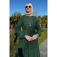 Rabia Şamlı Kot Efektli Elbise Yeşil