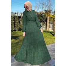 Rabia Şamlı Kot Efektli Elbise Yeşil
