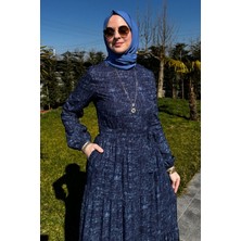 Rabia Şamlı Kot Efektli Elbise Lacivert
