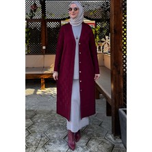 Rabia Şamlı Dama Desenli Triko Hırka Bordo