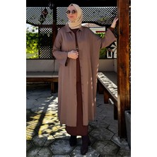 Rabia Şamlı Panço Triko Hırka Sütlü Kahve
