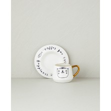Cute Cat New Bone China 2 Parça 1 Kişilik Kahve Fincan Takımı 90 ml Siyah-Gold