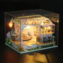 Kendin Yap Minyatür Kedi Temalı Kafe – LED Işıklı Ahşap Maket Ev | Kendin Yap DIY Hobi Seti | Tozluk Korumalı El Yapımı 3D Puzzle