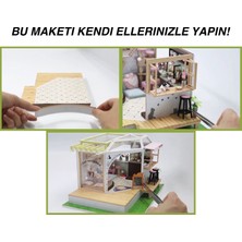 Kendin Yap Minyatür Kedi Temalı Kafe – LED Işıklı Ahşap Maket Ev | Kendin Yap DIY Hobi Seti | Tozluk Korumalı El Yapımı 3D Puzzle