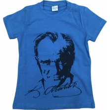 Çocuk Atatürk Baskılı Tşört Penye Badi 23 Nisan Gösteri Kostüm Turkuaz