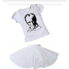 Kız Çocuk 23 Nisan 29 Ekim Gösteri Kıyafeti Tişört Atatürk Baskılı-Tütü Etek