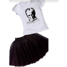 Kız Çocuk 23 Nisan 29 Ekim Gösteri Kıyafeti Tişört Atatürk Baskılı-Tütü Etek