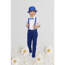 Erkek Çocuk 23 Nisan Kıyafeti Kostüm Pantolon Kısa Kol Gömlek Papyon Mavi Takım 024