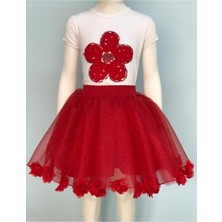 0-24 23 Nisan Kız Çocuk Gösteri Kostüm Doğumgünü Kıyafeti Desenli Kısa Kol & Tütü Etek