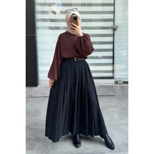 Ande Tesettür Geniş Pileli Etek - Siyah